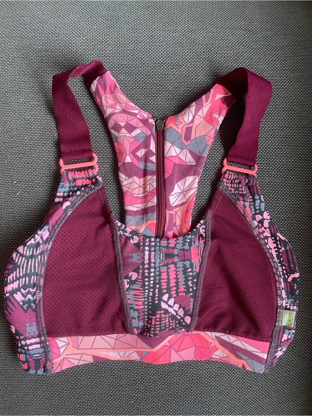 Maaji Burgundy & Pink Geometric-Print Racerback Sports Bra